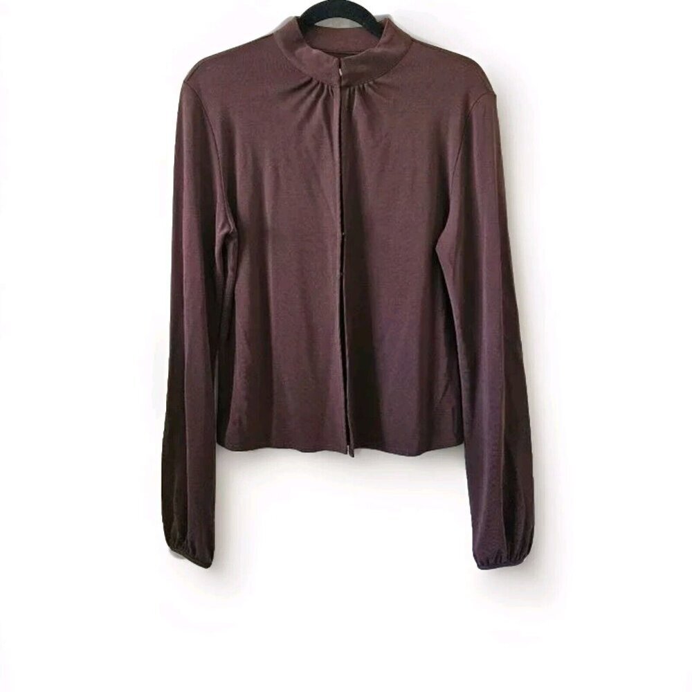 Reformation Dark Plum Long-Sleeve Mock Neck Blouse